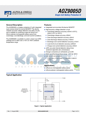 AOZ9005DI-00 datasheet - Single-Cell Battery Protection IC
