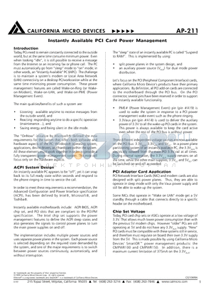 AP-211 datasheet - Instantly Available PCI Card Power Management