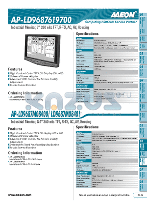 AP-LD9687619700 datasheet - Industrial Monitor, 7 350 nits TFT, R-TS, AC, AV, Housing