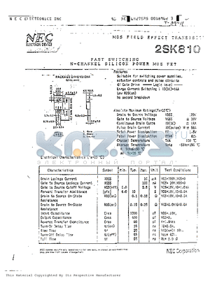 2SK810 datasheet - FAST SWITCHING N-CHANNEL SILICON POWER MOS FET