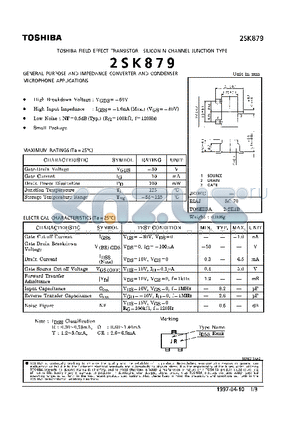 2SK879 datasheet - N CHANNEL JUNCTION TYPE (GENERAL PURPOSE AND IMPEDANCE CONVERTER AND CONDENSER MICROPHONE APPLICATIONS)
