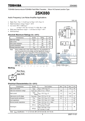 2SK880 datasheet - Silicon N Channel Junction Type Audio Frequency Low Noise Amplifier Applications