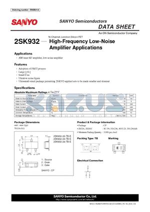 2SK932-23-TB-E datasheet - High-Frequency Low-Noise Amplifi er Applications