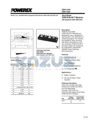 CD511225 datasheet - Dual Diode POW-R-BLOK Modules 250 Amperes/1200-1600 Volts