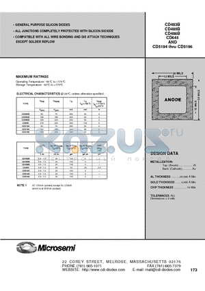 CD5194 datasheet - GENERAL PURPOSE SILICON DIODES