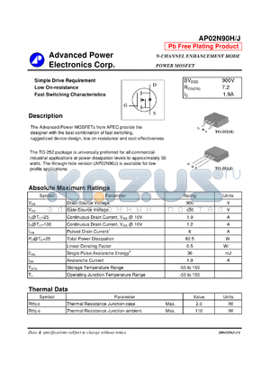 AP02N90H datasheet - N-CHANNEL ENHANCEMENT MODE POWER MOSFET