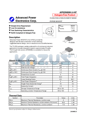 AP02N90J-HF datasheet - N-CHANNEL ENHANCEMENT MODE POWER MOSFET