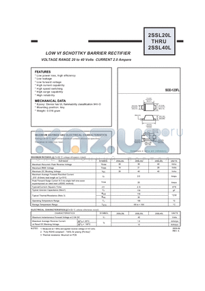 2SSL30L datasheet - LOW Vf SCHOTTKY BARRIER RECTIFIER VOLTAGE RANGE 20 to 40 Volts CURRENT 2.0 Ampere
