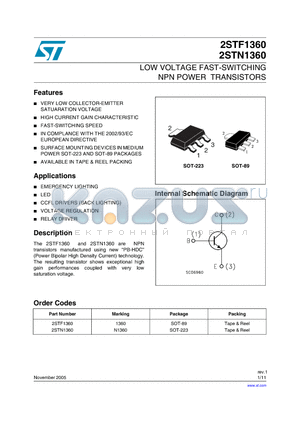 2STF1360 datasheet - LOW VOLTAGE FAST-SWITCHING NPN POWER TRANSISTORS