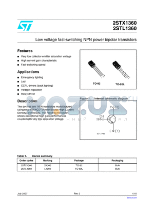 2STL1360 datasheet - Low voltage fast-switching NPN power bipolar transistors