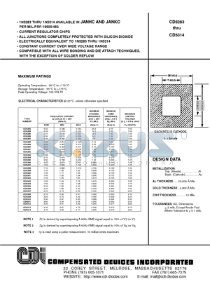 CD5289 datasheet - CURRENT REGULATOR CHIPS