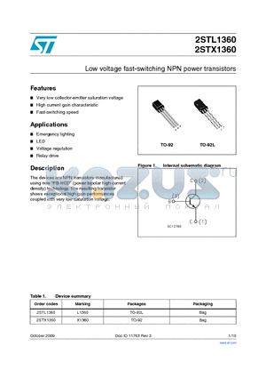 2STX1360 datasheet - Low voltage fast-switching NPN power transistors
