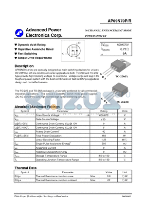 AP09N70P datasheet - N-CHANNEL ENHANCEMENT MODE