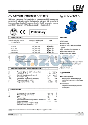 AP100-B10 datasheet - AC Current transducer AP-B10