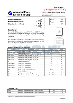 AP1001BSQ datasheet - Lead-Free Package, Low Conductance Loss