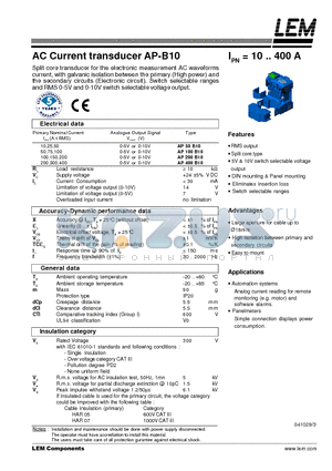 AP100B10 datasheet - AC Current transducer