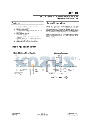 AP1084 datasheet - 5A LOW DROPOUT POSITIVE ADJUSTABLE