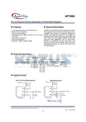 AP1084D15LA datasheet - 5A Low Dropout Positive Adjustable or Fixed-Mode Regulator