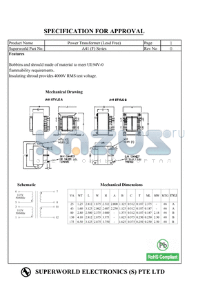 A41-130-12 datasheet - Power Transformer