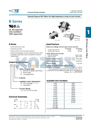 2VB3 datasheet - General Purpose RFI Filters for High Impedance Loads at Low Current