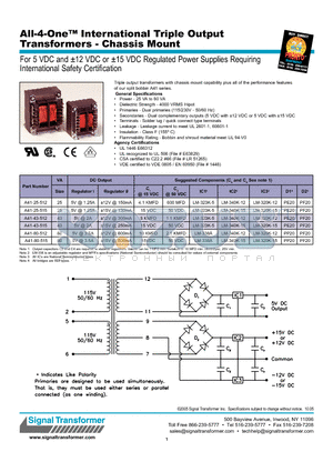 A41-25-512 datasheet - For 5 VDC and a12 VDC or a15 VDC Regulated Power Supplies Requiring International Safety Certification