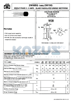 2W005G datasheet - SINGLE PHASE 2.0 AMP. GLASS PASSIVATED BRIDGE RECTIFIERS