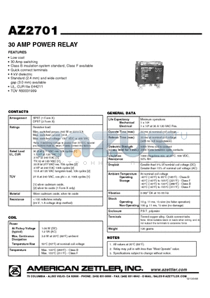 AZ2701-2A-48A datasheet - 30 AMP POWER RELAY