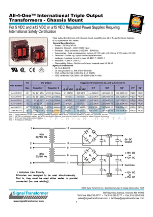 A41-80-512 datasheet - For 5 VDC and a12 VDC or a15 VDC Regulated Power Supplies Requiring International Safety Certification