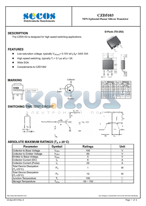 CZD5103 datasheet - NPN Epitaxial Planar Silicon Transistor