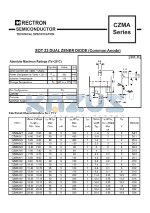 CZMA10V datasheet - SOT-23 DUAL ZENER DIODE (Common Anode)