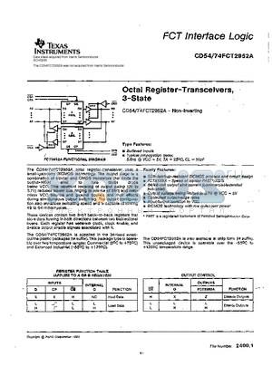 CD54-74FCT2952A datasheet - FCT INTERFACE LOGIC(OCT REGISTER-TRANSCEIVERS, 3-STATE)