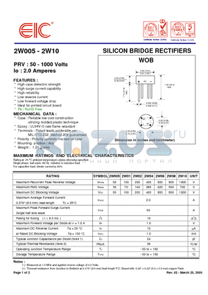 2W005_05 datasheet - SILICON BRIDGE RECTIFIERS