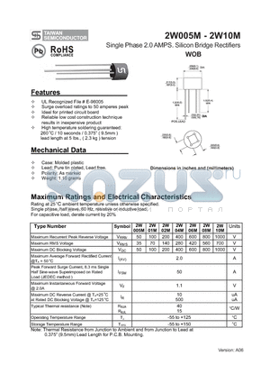 2W005M_1 datasheet - Single Phase 2.0 AMPS. Silicon Bridge Rectifiers