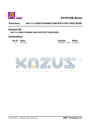 A416316BV-40L datasheet - 64K X 16 CMOS DYNAMIC RAM WITH FAST PAGE MODE