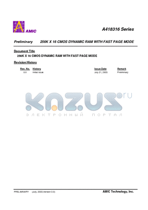 A418316 datasheet - 256K X 16 CMOS DYNAMIC RAM WITH FAST PAGE MODE