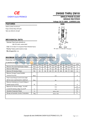 2W01 datasheet - SINGLE PHASE GLASS BRIDGE RECTIFIER