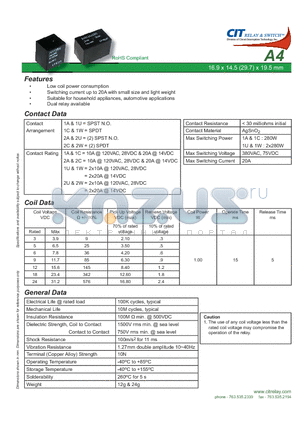 A41AC24VDC datasheet - CIT SWITCH