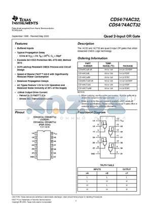 CD5474AC32 datasheet - Quad 2-Input OR Gate