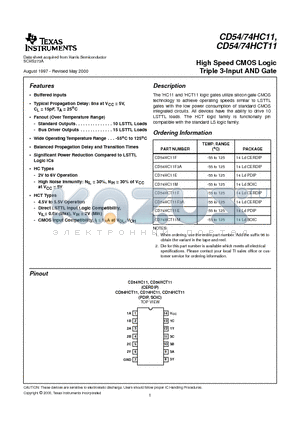 CD5474HC11 datasheet - High Speed CMOS Logic Triple 3-Input AND Gate