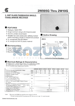 2W01G datasheet - 2 AMP GLASS PASSIVATED SINGLE-PHASE BRIDGE RECTIFIER