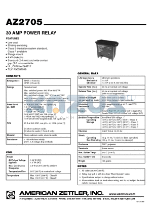 AZ2705 datasheet - 30 AMP POWER RELAY