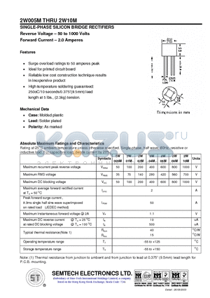 2W01M datasheet - SINGLE-PHASE SILICON BRIDGE RECTIFIERS