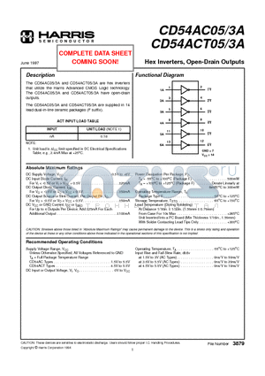 CD54AC05 datasheet - Hex Inverters, Open-Drain Outputs