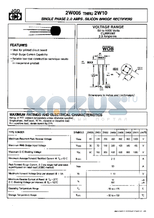 2W02 datasheet - SINGLE PHASE 2.0 AMP SILICON BRIDGE RECTIFIERS