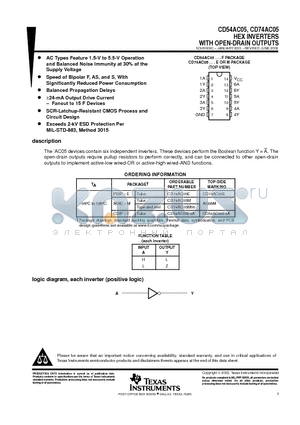 CD54AC05 datasheet - HEX INVERTERS WITH OPEN-DRAIN OUTPUTS