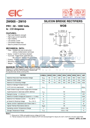 2W02 datasheet - SILICON BRIDGE RECTIFIERS