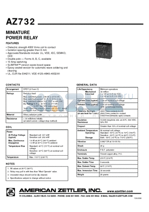 AZ2732-118-52 datasheet - MINIATURE POWER RELAY