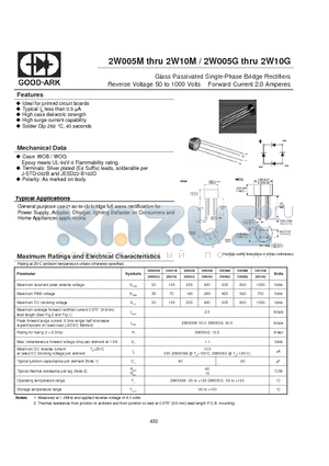 2W02G datasheet - Glass Passivated Single-Phase Bridge Rectifiers Reverse Voltage 50 to 1000 Volts Forward Current 2.0 Amperes