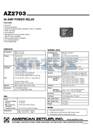 AZ2703-1A-6A datasheet - 30 AMP POWER RELAY