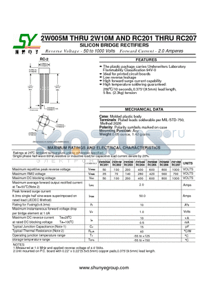 2W02MRC203 datasheet - SILICON BRIDGE RECTIFIERS